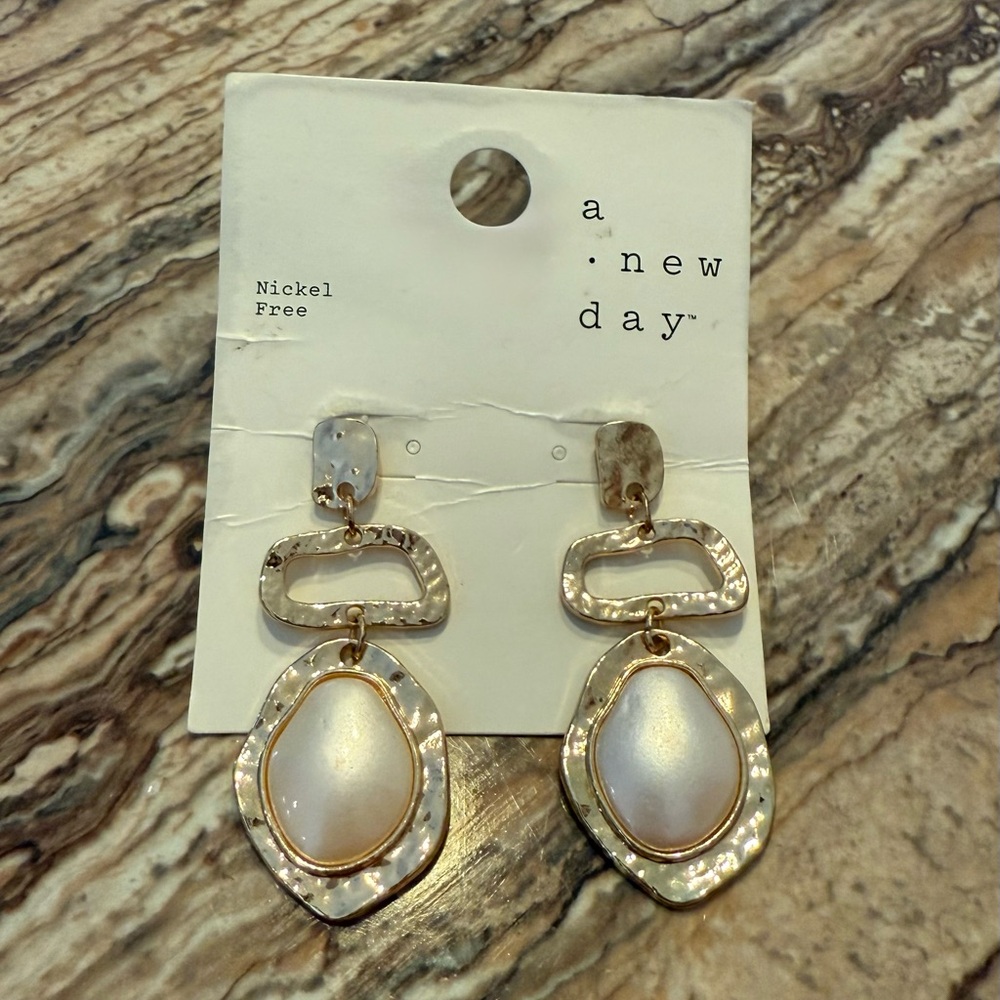 A New Day Elegant Gold and White Earrings